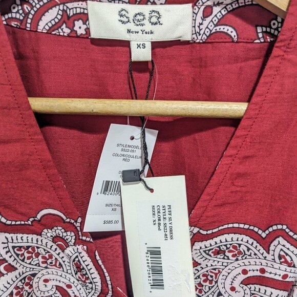 Nwt Sea Ny | Theodora Puff Sleeve Dress In Red Paisley - Picture 4 of 11
